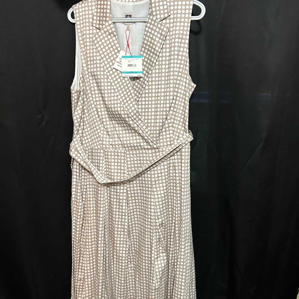 Anne Klein White and Tan POLKA dot Wrap Midi Dress NWT
